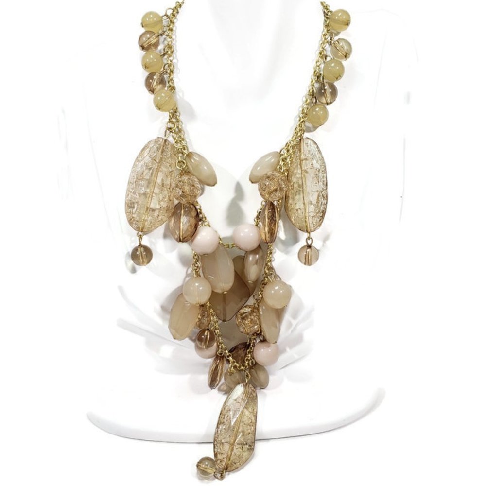 Taupe Champaign Acrylic Beaded Necklace 24" - 26"